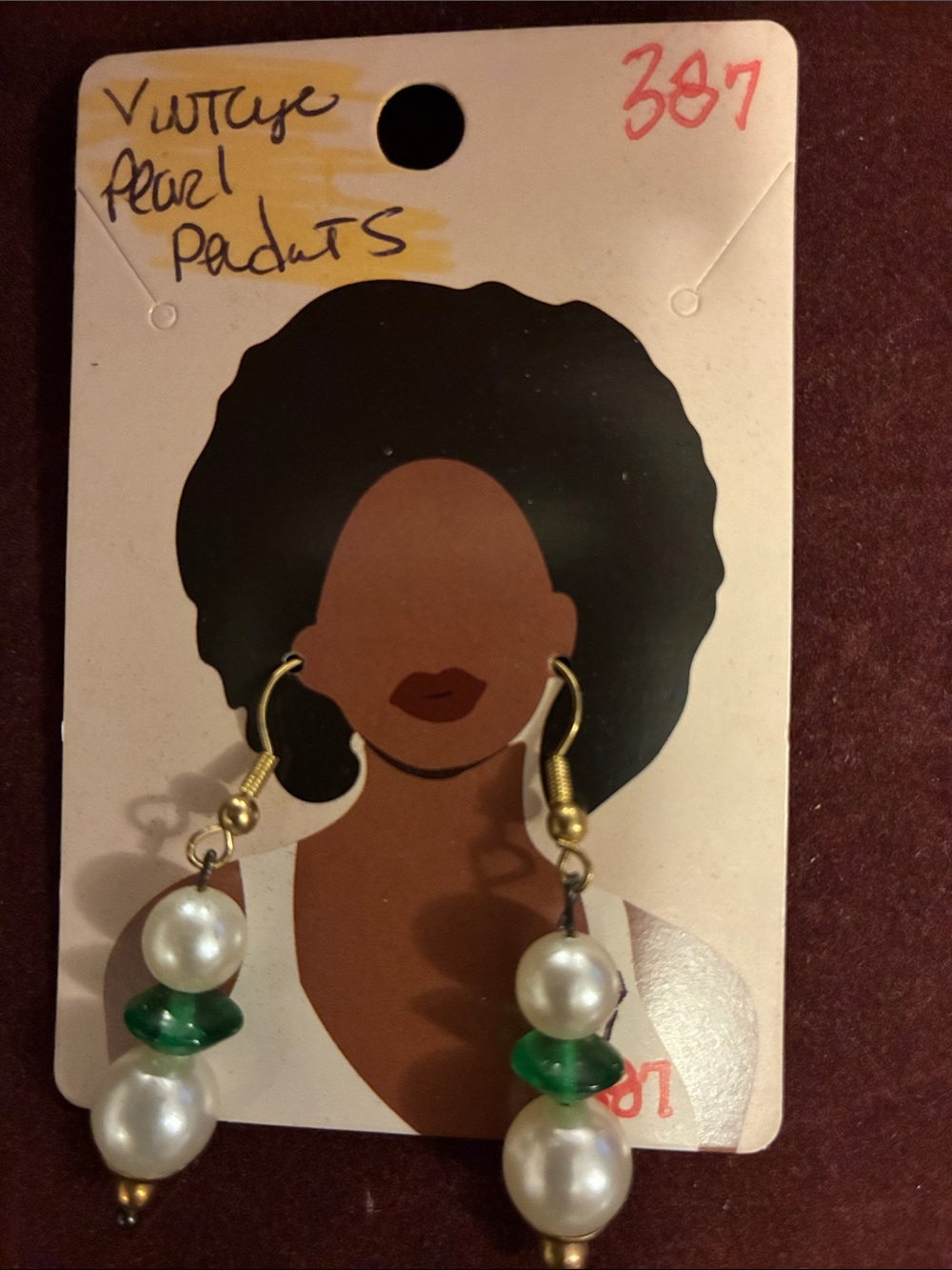 Vintage Pearl and Green Bead Drop Earrings - Women Jewelry